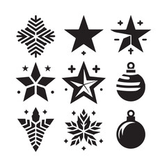 Collection of Christmas icons featuring snowflakes, stars, and ornaments for winter-themed crafts and celebrations