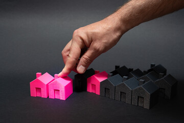 property selection real estate market background hand pointing house black copy space template