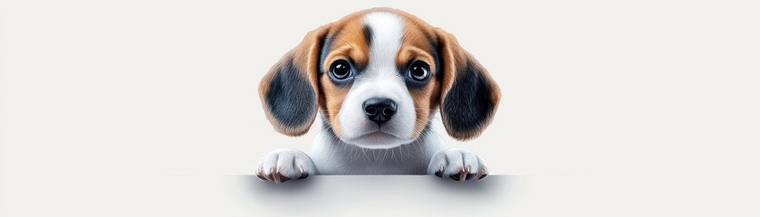 Cute beagle puppy looking at the camera with big brown eyes.