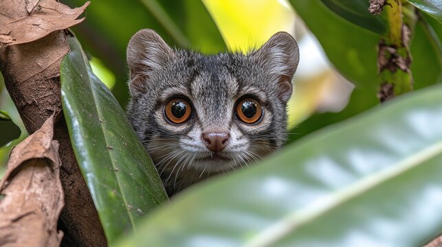 Curious Prionodon Linsang Hiding in the Foliage