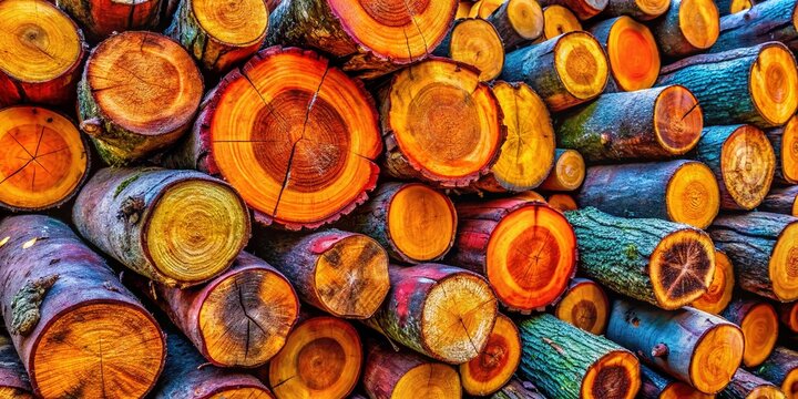 Dense quebracho wood logs stacked neatly, showcasing rich color and texture in a natural setting