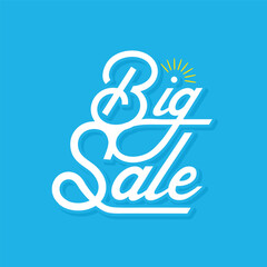 Big sale typography logo, sticker, tag, label, badge. Special offer or discount banner template. Mega sale text vector illustration on blue background.