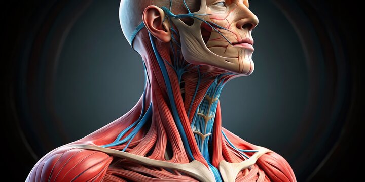 Detailed anatomical illustration of the thyrohyoid muscle in the human neck for educational purposes
