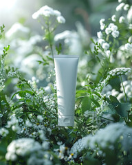 cream mockup with flowers