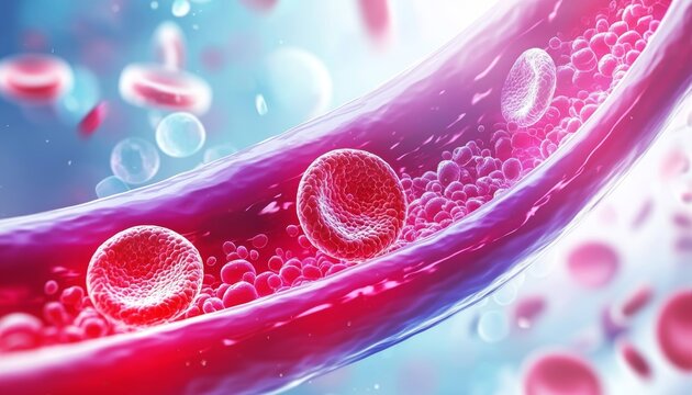 A close-up medical illustration showing cholesterol plaque inside an artery, with the plaque encroaching on the blood flow and narrowing the vessel.