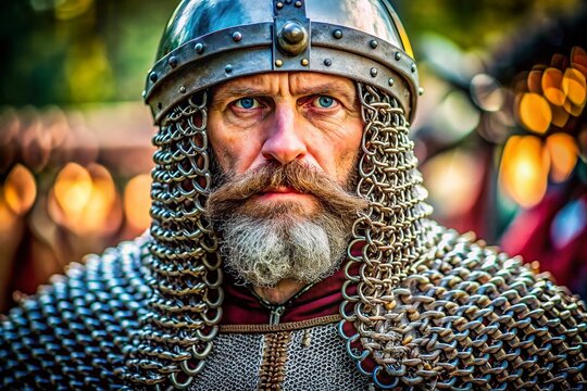 Detailed close-up of a historical habergeon showcasing intricate chainmail craftsmanship and texture