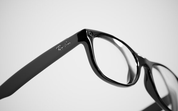 Meta Glasses with Ray Ban logo and the built-in camera. Calgary Alberta Canada October 3 2024	
