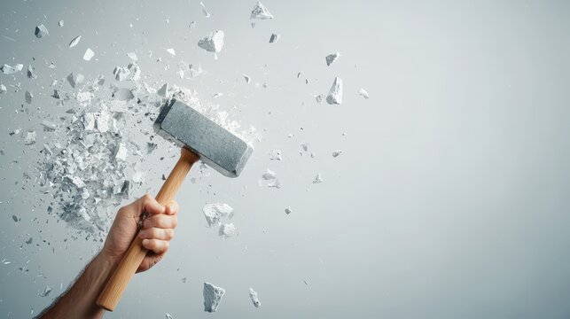 A person holding a hammer but unable to break the wall in front of them.