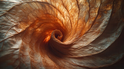 A close-up view of a delicate swirling pattern showcasing rich orange and brown textures. Ideal for nature-inspired art or organic design themes