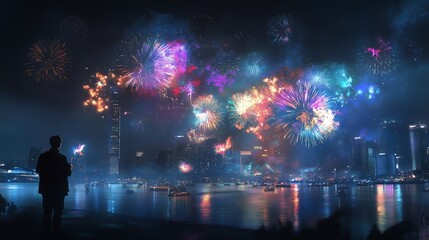 A Vibrant New Year�s Fireworks Show Lights Up the Night Sky Bringing Joy and Celebration to Families Welcoming a Fresh Start