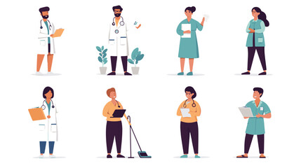 Set of Doctor Cartoon flat vector illustration