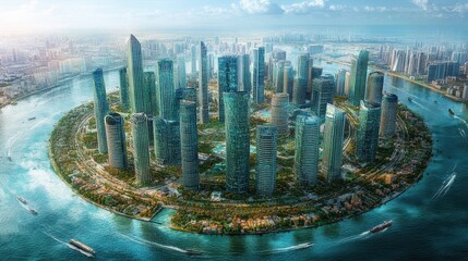 Futuristic View of Moscow City in Sci-Fi Style