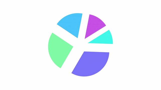 Pie chart with five sections. 2D animation video. Motion graphics with alpha channel.
