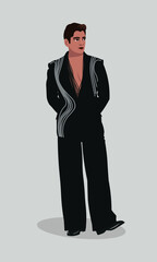 Young man in fashionable suit, male model dress art.