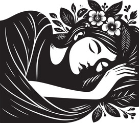 Woman sleeping peacefully silhouette vector