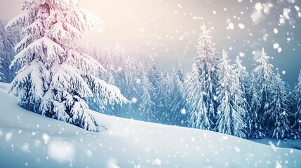 Fototapeta premium Winter snowy landscape background for christmas or new year holidays 