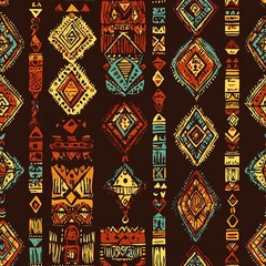 Seamless pattern with stylized ethnic pattern. Hand-drawn illustration. 