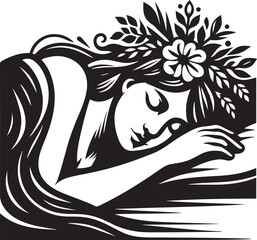 Woman sleeping peacefully silhouette vector