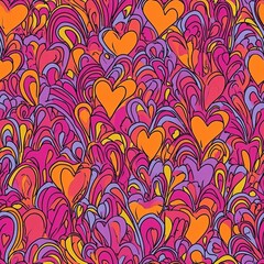 Fototapeta premium Seamless pattern with hearts in doodle style. Digital illustration 