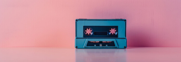 Obraz premium Retro cassette tape on color background with copy space