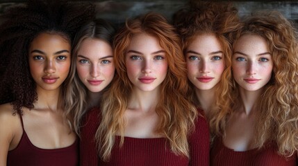 Obraz premium Four Diverse Women Together in Close-Up Portrait