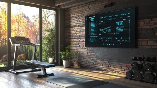 Futuristic Home Gym with High-Tech Display