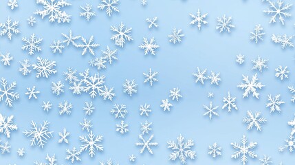 This seamless pattern features intricate white snowflakes on a blue background, perfect for winter decor, packaging, or textile design, evoking a festive atmosphere SEAMLESS PATTERN