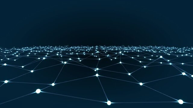 Abstract education technology network with glowing nodes and lines. Modern and  background for banners, posters and social media.connected dots on bright blue background.