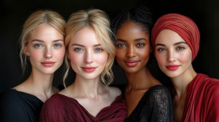 Obraz premium Portrait of four beautiful women with different skin tones