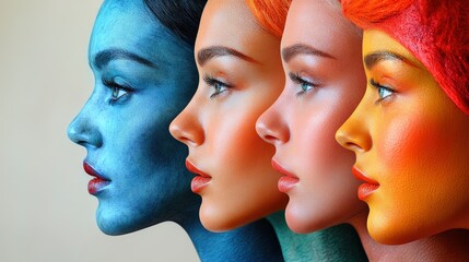 Four Women with Colorful Makeup in Profile