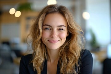 Fototapeta premium Professional and playful: Classy business woman winking in her office, Generative AI