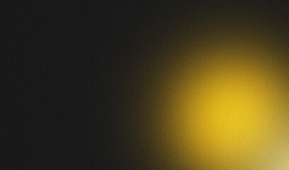 Yellow white illuminated spots on black, grainy color gradient background, noise texture effect, copy space