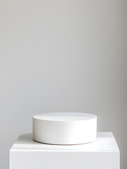 3d simple white round podium isolated on white background. Stage for product presentation mock up.