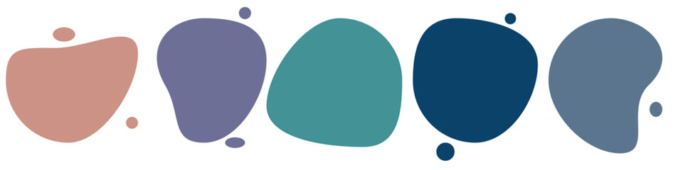 Organic amoeba blob shape abstract colorful vector illustration isolated on white background. Set of irregular round blot form graphic element. doodle drops collection. Contemporary banner S