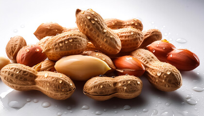 Fototapeta premium peanuts with water drops on a pitch solid white background