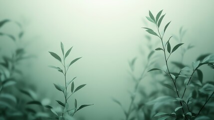 Fototapeta premium A tranquil, minimalistic scene of delicate green plant stems against a soft, blurred background, creating a peaceful, nature-inspired atmosphere.