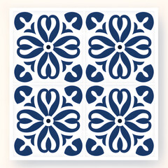 Blue floral tiles ornament. Traditional mosaic Portuguese azulejo motifs. Vintage Floor Tile geometric design with ornamental element