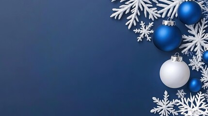 This design showcases a minimalist Christmas theme with striking blue ornaments and shimmering...