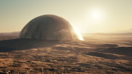 Fototapeta premium nuclear blast dome, with sunlight reflecting off the smooth, curved surface