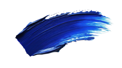 A vibrant blue paint stroke creating dynamic art on a clean white canvas, on the transparent background. PNG Format