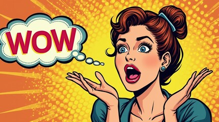 Retro pop art woman with wow expression in comic style