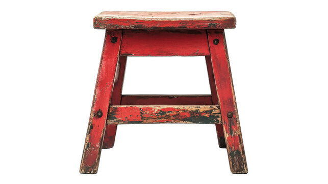 A rustic red stool with character in a minimalist setting on a bright background, on the transparent background. PNG Format