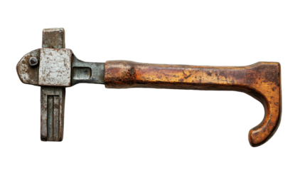 An antique pipe wrench resting on a light background evokes nostalgia for craftsmanship, on the transparent background. PNG Format