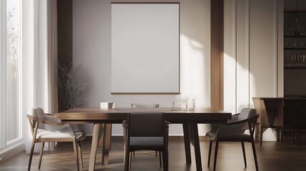 Modern Dining Room Interior with Wooden Table and Chairs