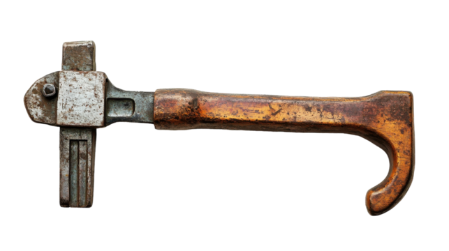 An antique pipe wrench resting on a light background evokes nostalgia for craftsmanship, on the transparent background. PNG Format