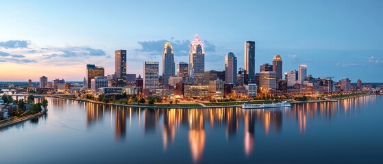 Fototapeta premium Stunning Cityscape with Pink Lights at Dusk