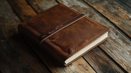 Rustic Leather Journal on Weathered Wooden Table