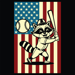 Baseball Raccoon USA Flag Patriotic Gift T Shirt