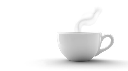 White Coffee Cup with Steam on White Background Hot Drink Morning Coffee Beverage Conc