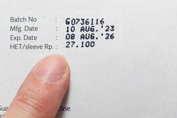View of Production code and product expiration date